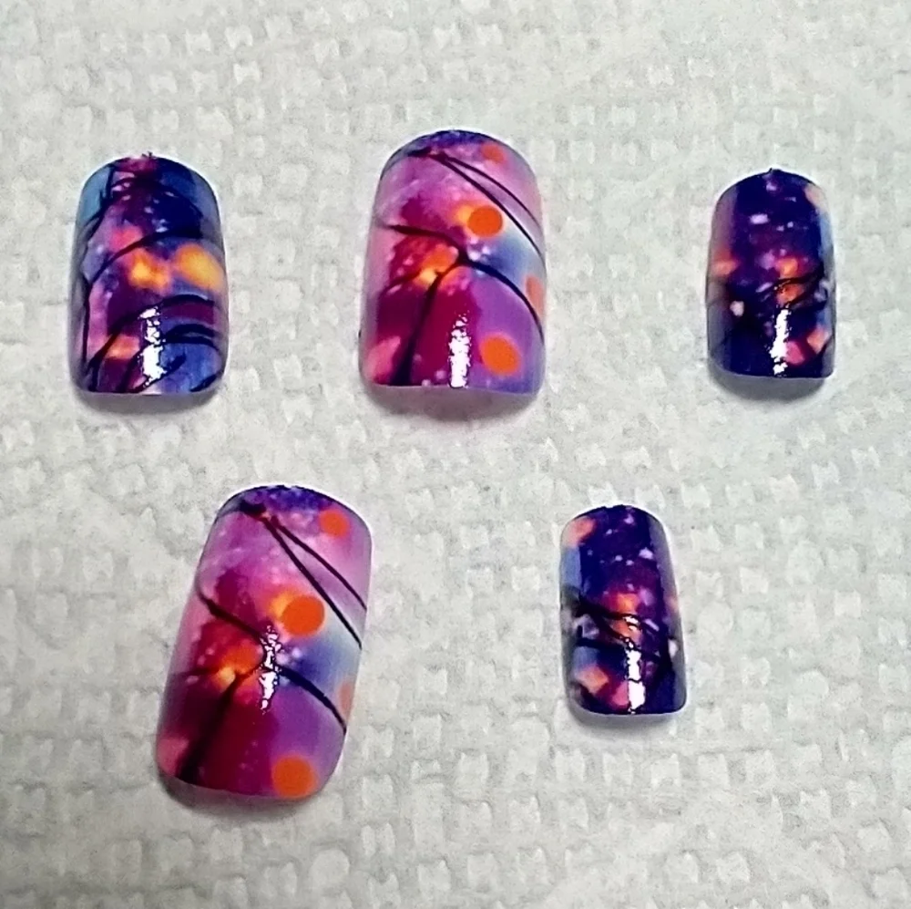 Press on nails purple pink orange black colorful set